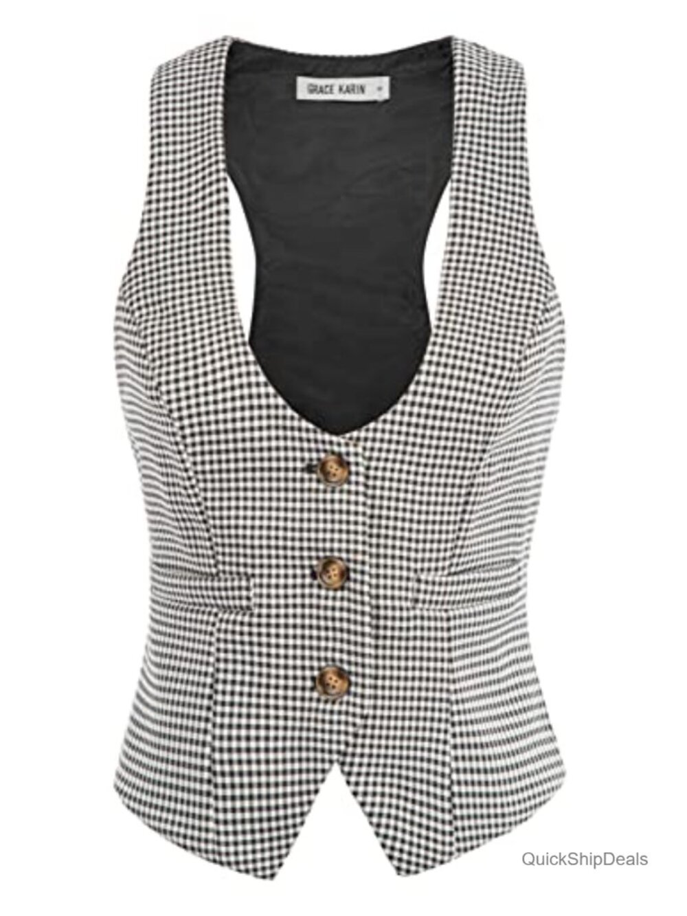 Women's Plaid Waistcoat Vest Sleeveless Button-Up Suit Vest for Work Office